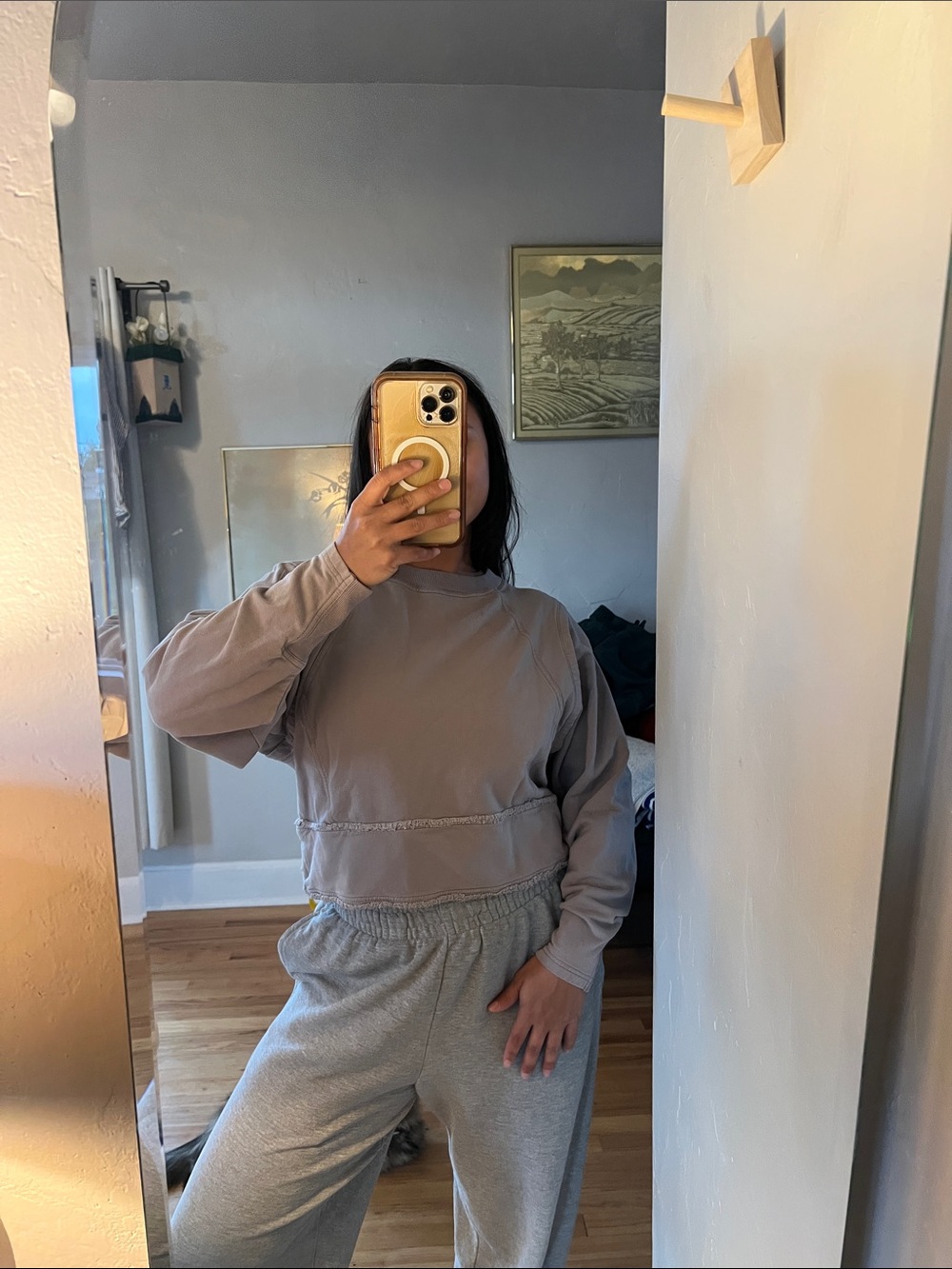 Free People/ FP Movement Women's Cropped Crewneck Sweatshirt - Taupe oversized - Picture 5 of 5